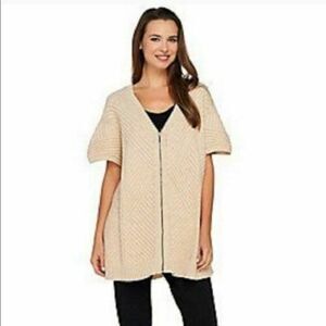 H by Halston Sweater Beige Oversized Poncho L/XL